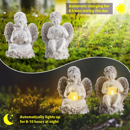 2 Pack Outdoor Angel Statue Garden Decor, Classic Solar Angel Figurine Decoration for Yard Art