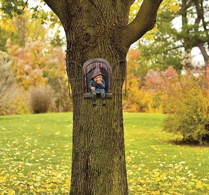 Whimsical Fairy Garden Gnome Statue, Tree Faces Decor Outdoor -5.9 Inch, Funny Garden Tree