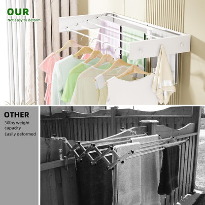 Wall Mounted Drying Rack for Laundry 40'', Folding Drying Rack Clothing Wall Mount with 5 Rods and