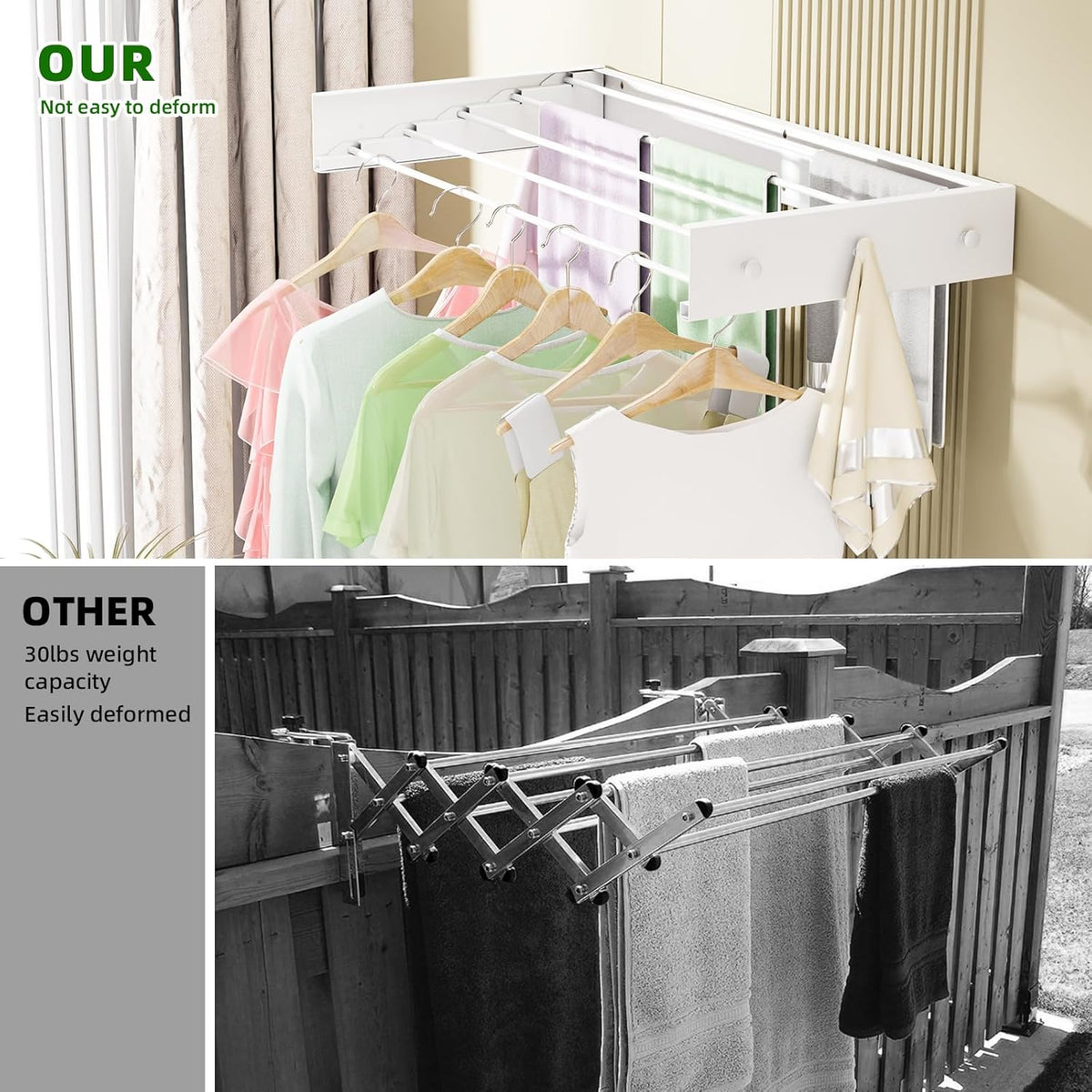 Wall Mounted Drying Rack for Laundry 31.5'', Folding Drying Rack Clothing Wall Mount with 5 Rods