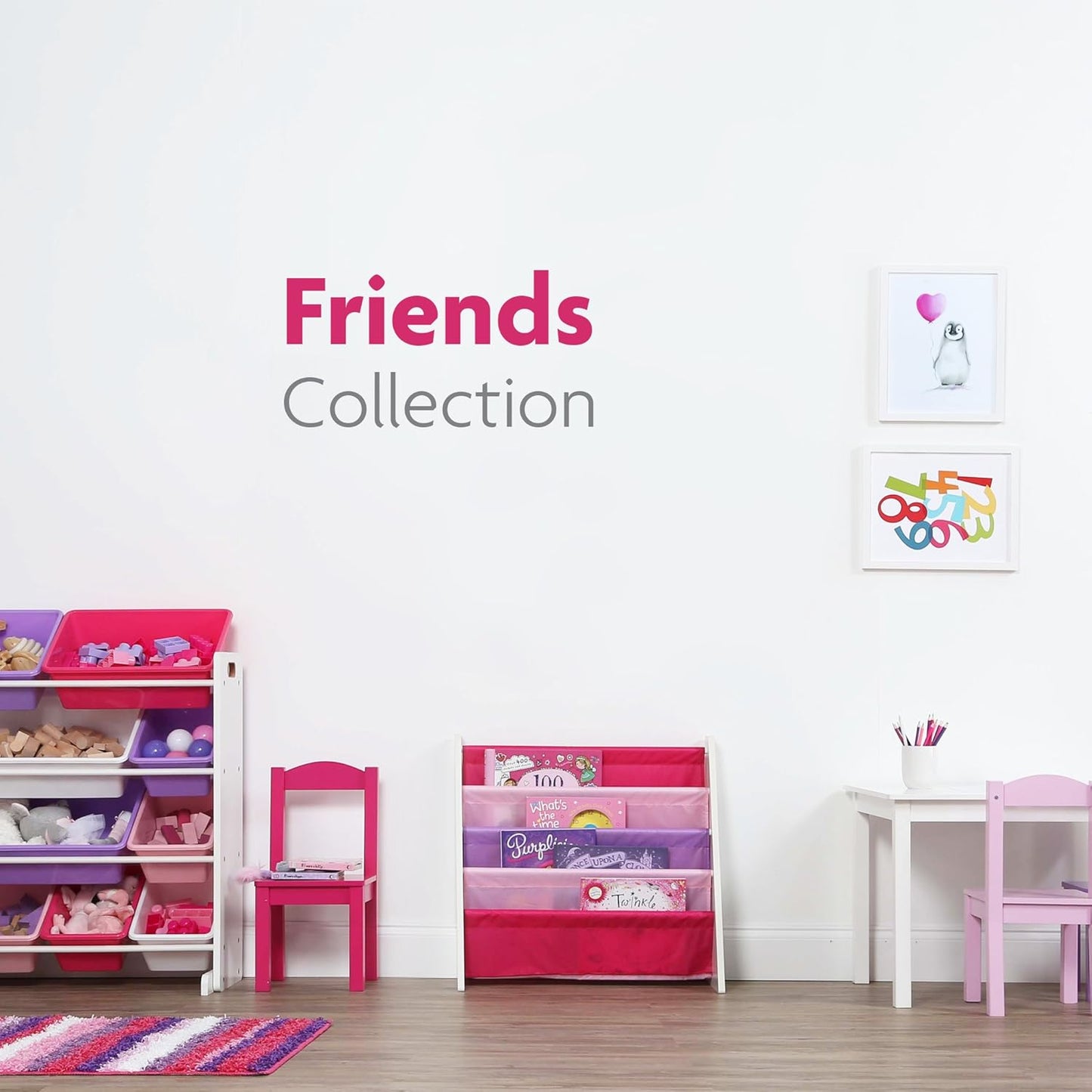 Humble Crew Kids Toy Storage Organizer with 12 Plastic Bins, White/Pink/Purple – Removable Bins for