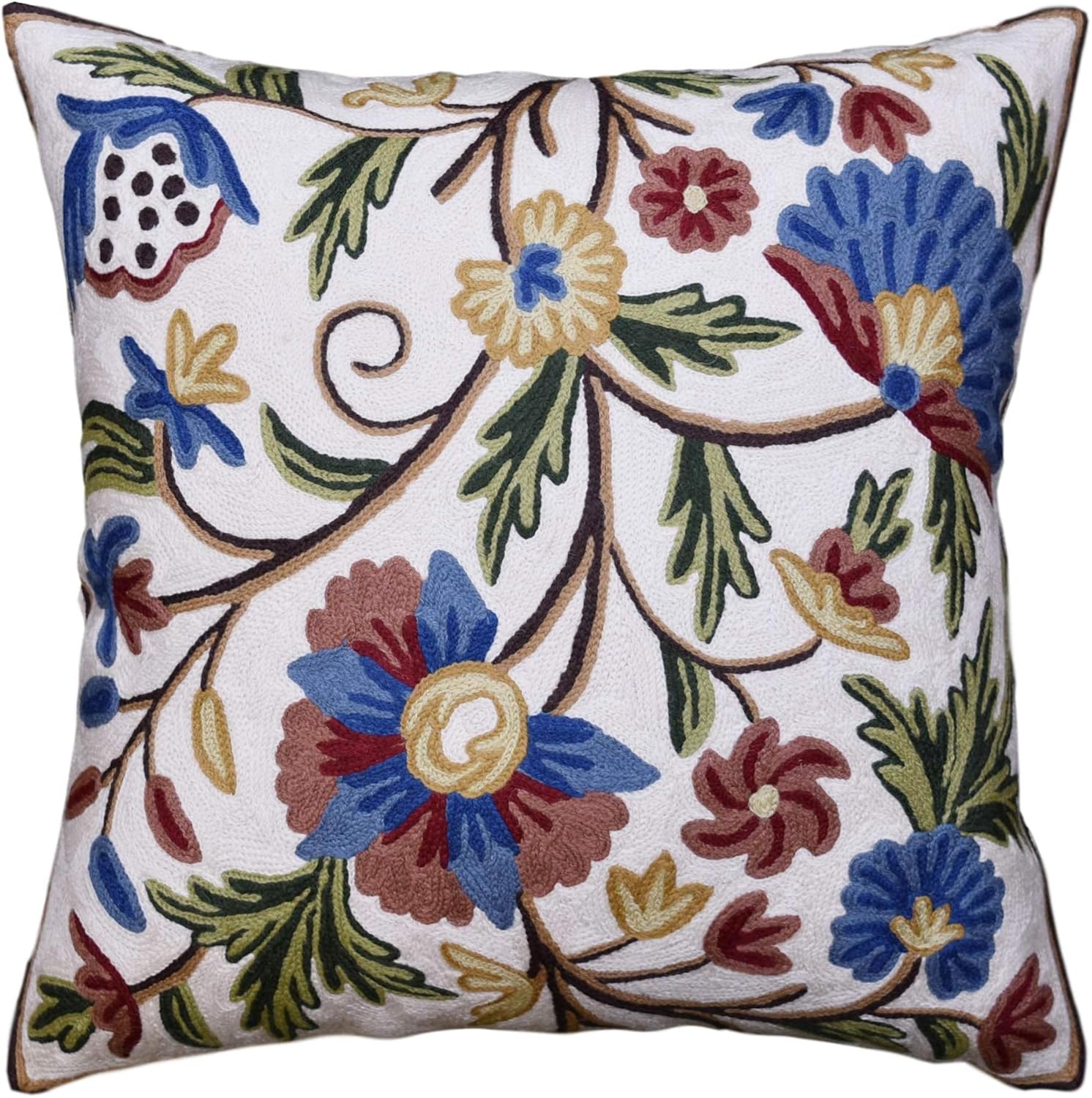 Dahlia Floral Pillow Cover - Cream Flower Pillowcase - Outdoor Cushion - Suzani Farmhouse Chair