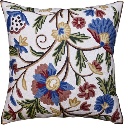 Dahlia Floral Pillow Cover - Cream Flower Pillowcase - Outdoor Cushion - Suzani Farmhouse Chair