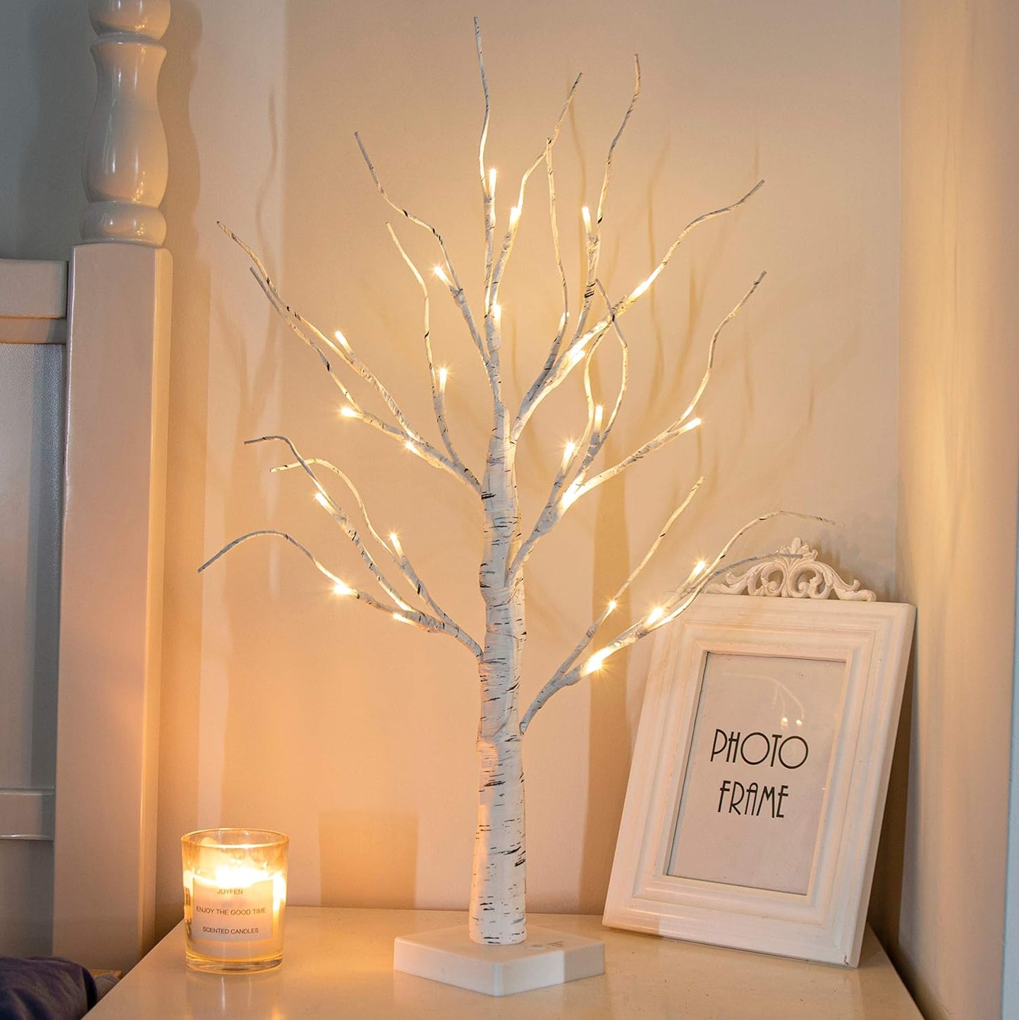 PEIDUO Artificial Tree for Easter Decorations, 2 FT Birch Tree with LED Lights, Warm White Fairy