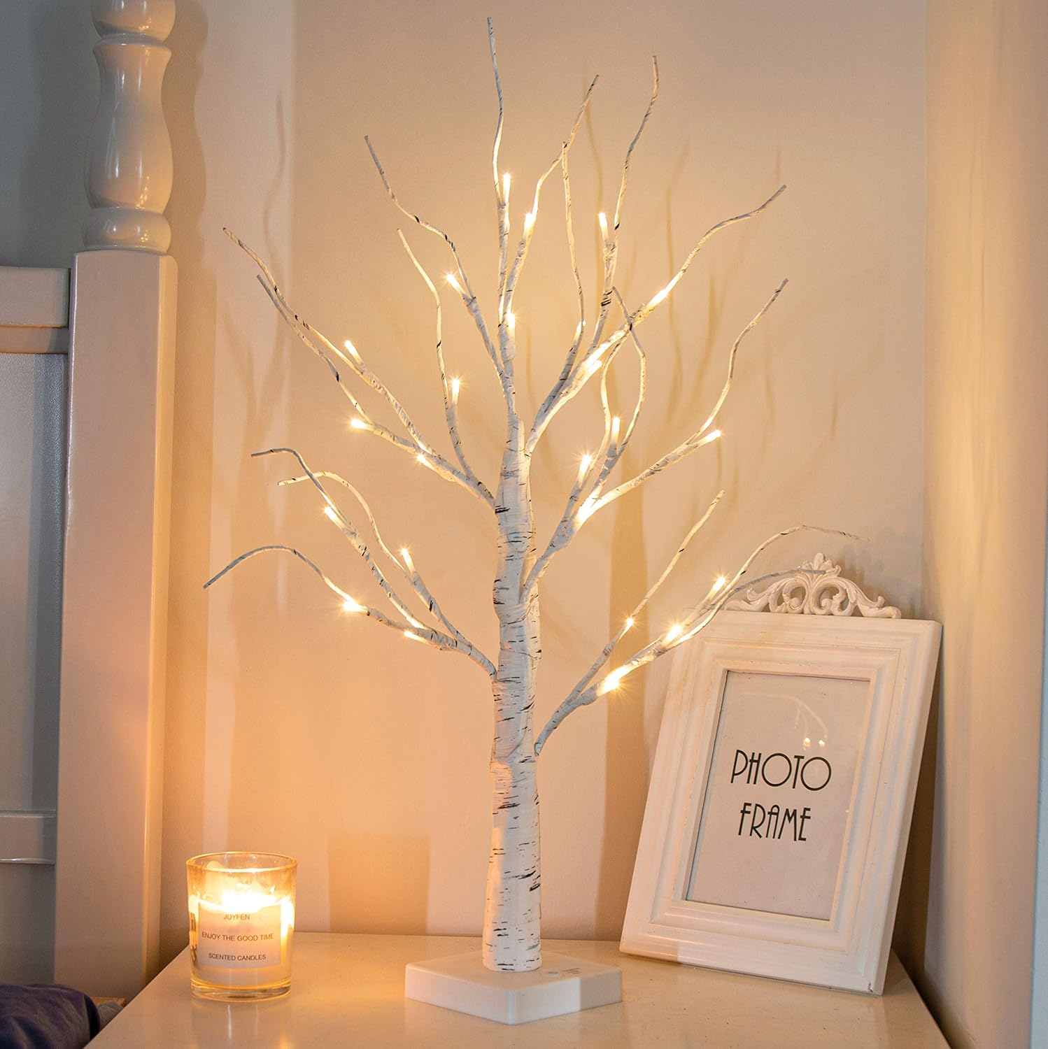 PEIDUO Artificial Tree for Easter Decorations, 2 FT Birch Tree with LED Lights, Warm White Fairy