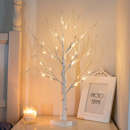 PEIDUO Artificial Tree for Easter Decorations, 2 FT Birch Tree with LED Lights, Warm White Fairy