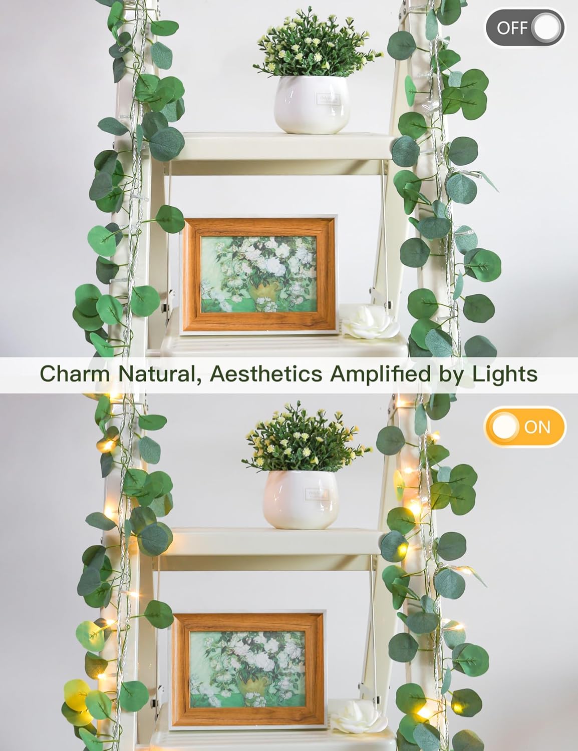 suddus Vines with Lights Plug in, 33ft 100 LED Eucalyptus Garland String Light Connectable with
