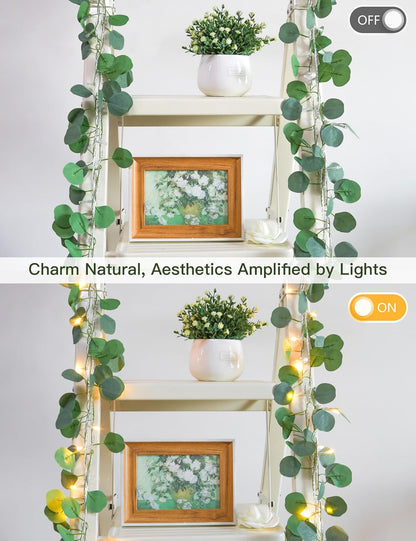 suddus Vines with Lights Plug in, 33ft 100 LED Eucalyptus Garland String Light Connectable with
