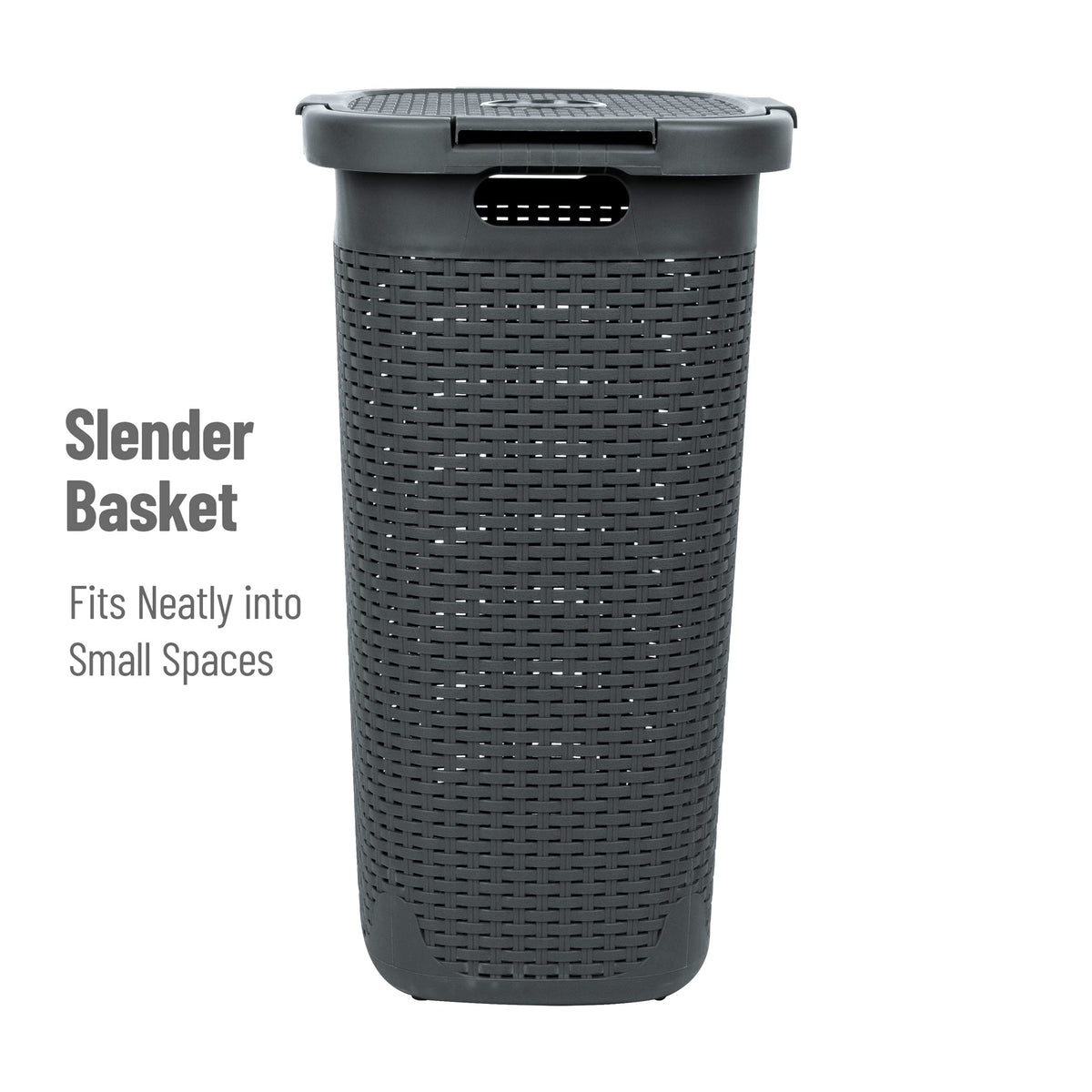 Mind Reader Slim Laundry Hamper with Lid, 60L Tall Clothes Basket, Narrow Tapered Design for