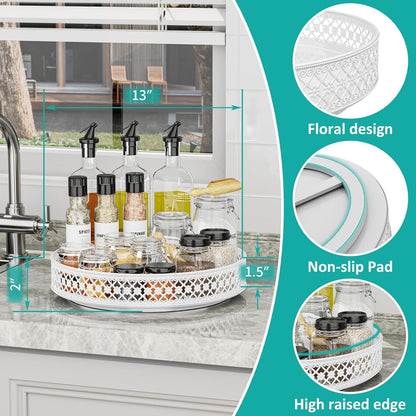 Ovicar Lazy Susan Turntable Organizer - 13 inch Rotating Spice Rack Metal Lazy Susan for Cabinet