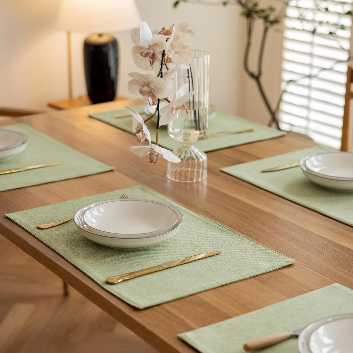 Demetex Green Placemat Set of 4 Washable Linen Place Mats for Dinner Heat Resistant Sage Cloth