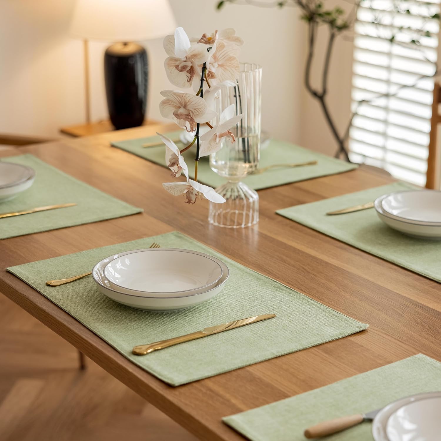 Demetex Green Placemat Set of 4 Washable Linen Place Mats for Dinner Heat Resistant Sage Cloth