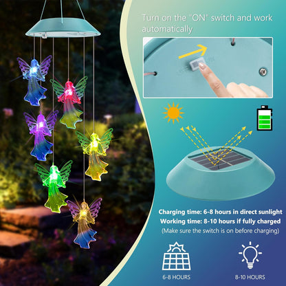 Toodour Solar Wind Chimes, Color Changing Angel Wind Chimes, LED Decorative Mobile, Gifts for Mom