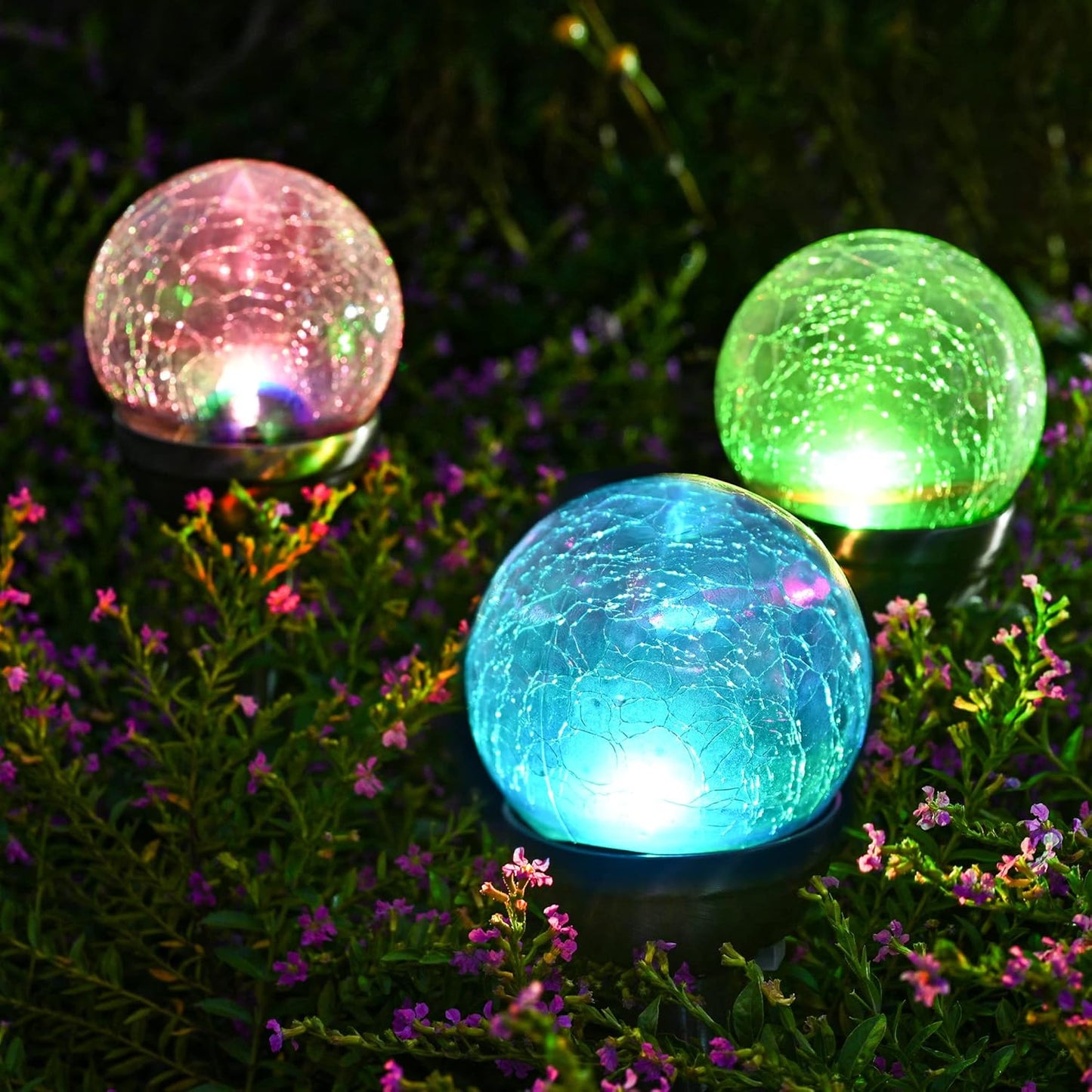 GIGALUMI Solar Outdoor, Cracked Glass Ball Solar Garden Lights, Color Changing Lights