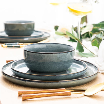 GBHOME Ceramic Dinnerware Sets for 6, 18 Pieces Stoneware Plates and Bowls Sets, Scratch Resistant