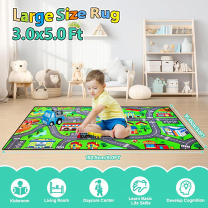 Road Car Rug,City Road Rug for Kids,3x5 Ft Kids Floor Play mat,and Car Carpet Play Mat with