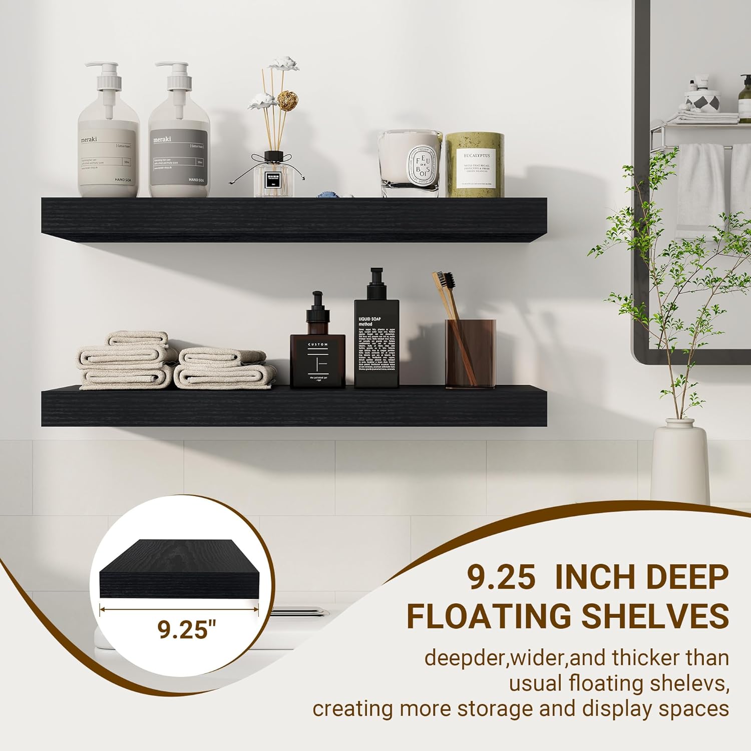 24 Inch Floating Shelves, 24"x9.25"x1.5" Inch Deep Floating Shelves for Wall, Wooden Shelves for