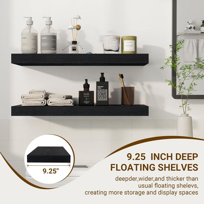 24 Inch Floating Shelves, 24"x9.25"x1.5" Inch Deep Floating Shelves for Wall, Wooden Shelves for