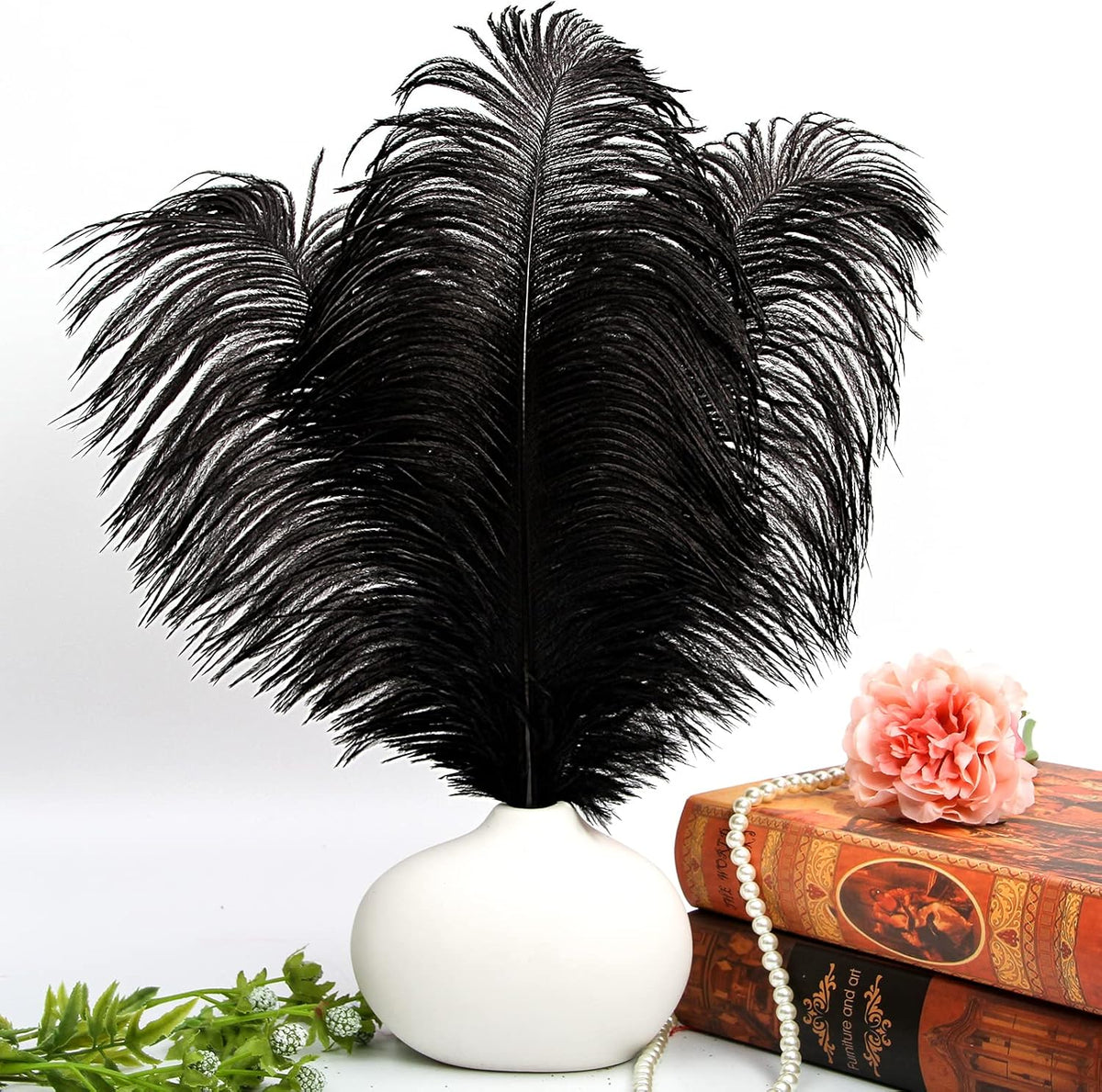 THARAHT Black Ostrich Feathers 12pcs Large Natural Bulk 12-14Inch 30cm-35cm for Wedding Party