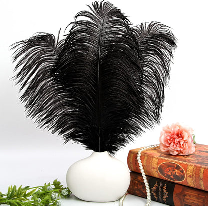 THARAHT Black Ostrich Feathers 12pcs Large Natural Bulk 12-14Inch 30cm-35cm for Wedding Party