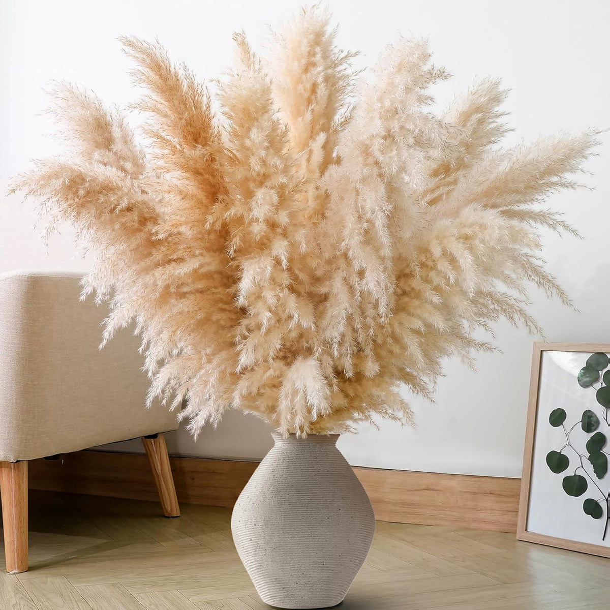 10 PCS 40" Tall Pampas Grass Stems in Natural Beige, Add a Boho Touch to Your Space—Pompas Grass