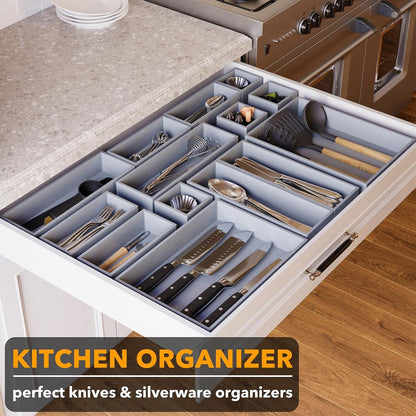 SpaceAid 14-Piece Bamboo Drawer Organizer Storage Boxes Set, Wood Tray Junk Drawer Organizers