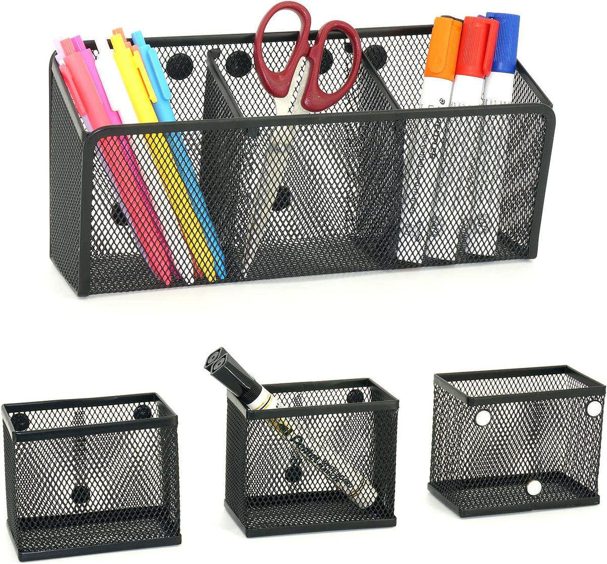 Neudeco Magnetic Pencil Holder, Locker Shelf Organizer, Metal Storage Basket for Whiteboard