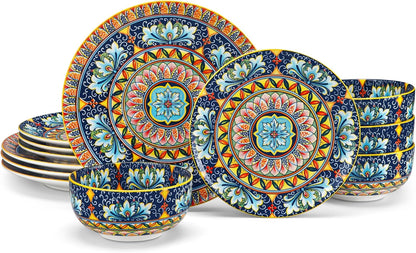 vancasso 12 Pieces Dinnerware Sets, Yellow Plates and Bowls Set, Porcelain Dishes Set for 4