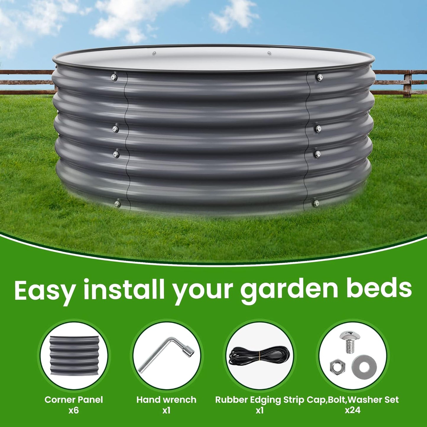 Round Raised Garden Beds, 42''x42''x17''Outdoor Galvanized Garden Planter Box for Vegetable Fruits