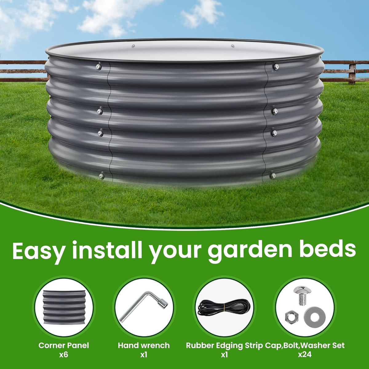 Round Raised Garden Beds, 42''x42''x17''Outdoor Galvanized Garden Planter Box for Vegetable Fruits