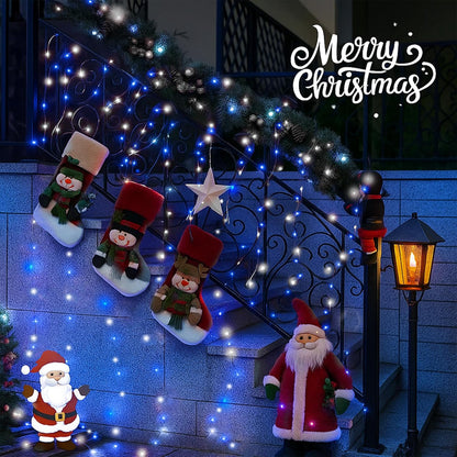 SANJICHA Blue and White Solar String Lights, Extra-Long 2 Pack 144FT 400LED Solar Christmas Lights