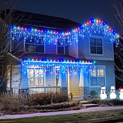 66ft Icicle Lights for Outside, Blue and White Christmas Lights Outdoor Indoor, 640 LED Twinkle