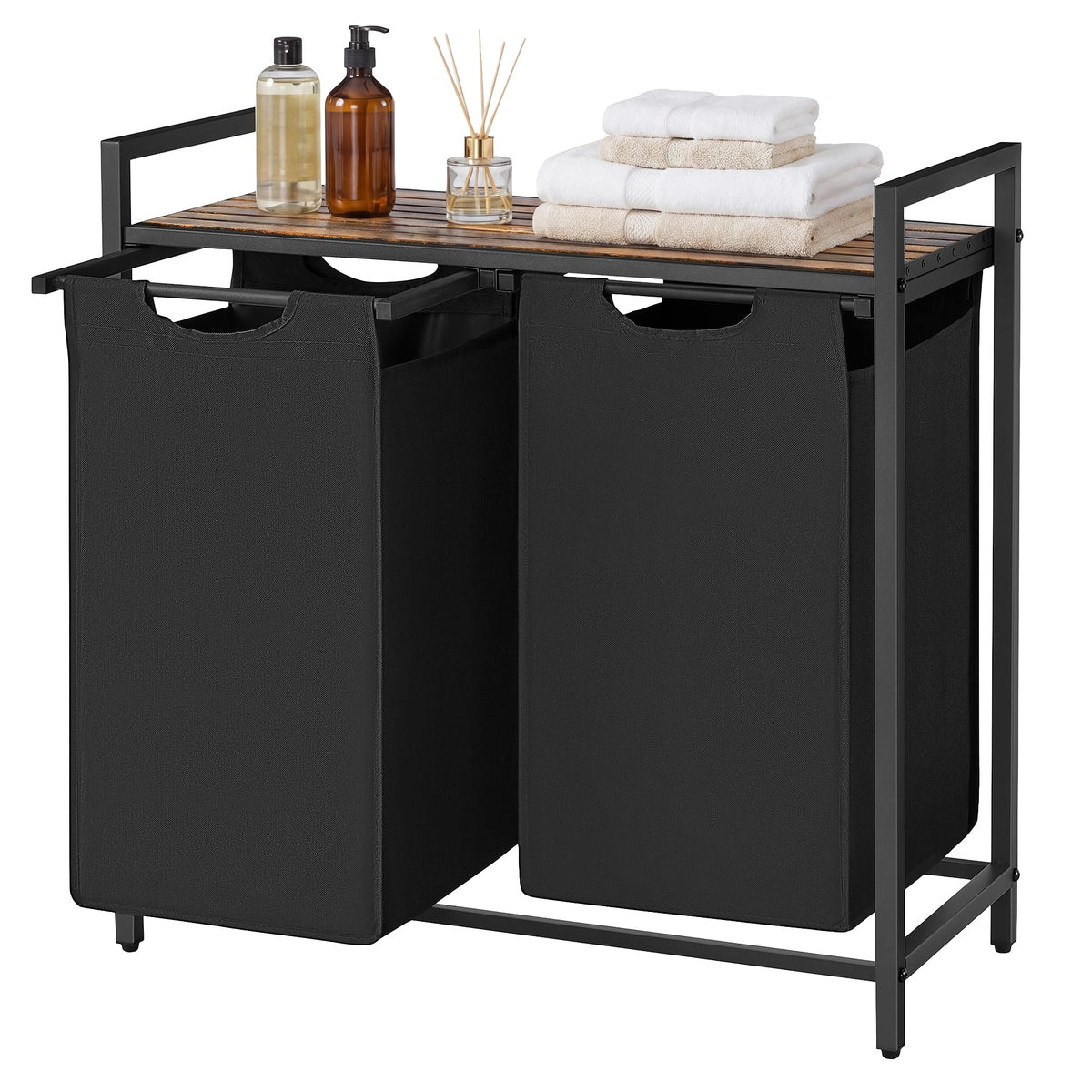 SONGMICS HOME Laundry Basket Sorter with Storage Shelf, Laundry Hamper with Metal Frame, 2 x 12.1