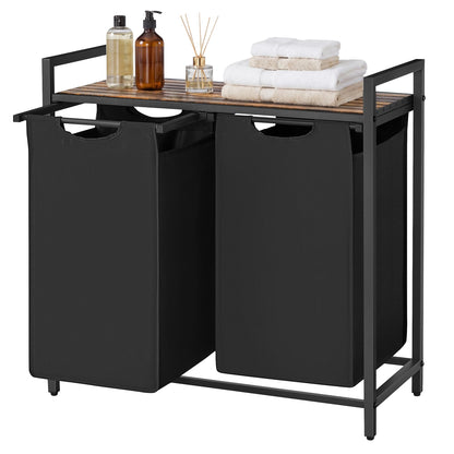 SONGMICS HOME Laundry Basket Sorter with Storage Shelf, Laundry Hamper with Metal Frame, 2 x 12.1