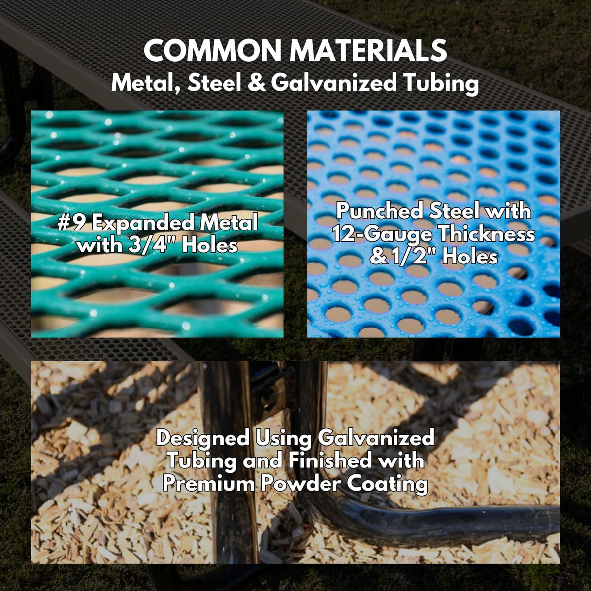 Heavy-Duty Portable Outdoor Picnic Table with Umbrella Hole, Punched Steel Patio Dining Furniture