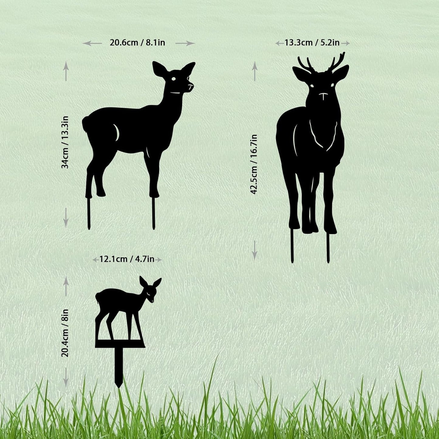 3 Pack Deer Metal Garden Decorative Stakes, Weather Proof Silhouette Statues for Yard