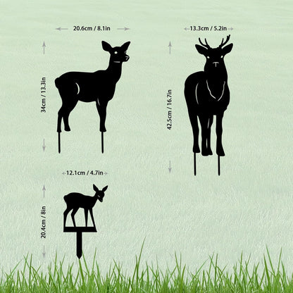 3 Pack Deer Metal Garden Decorative Stakes, Weather Proof Silhouette Statues for Yard