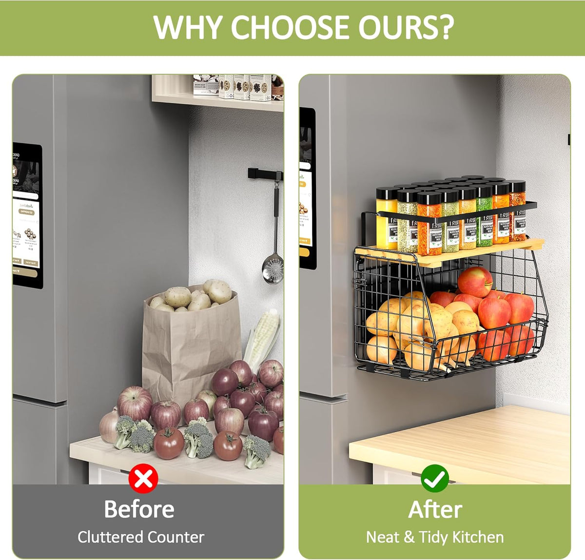 Magnetic Shelf for Fridge: Fruit Potato and Onion Storage Bin - Magnetic Spice Rack for