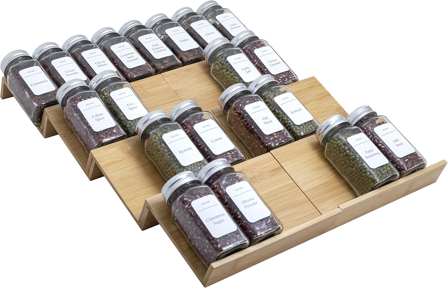 Bamboo Spice Rack Drawer Organizer - 8 Pieces Set- 7" Wide Per Piece - Combine Pieces Into 14" Wide