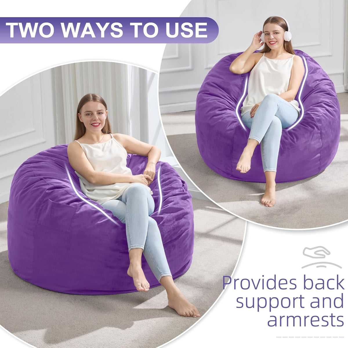 Hobestluk 3FT Bean Bag Chair Giant Bean Bag Chairs for Adults Large Bean Chairs with Removable