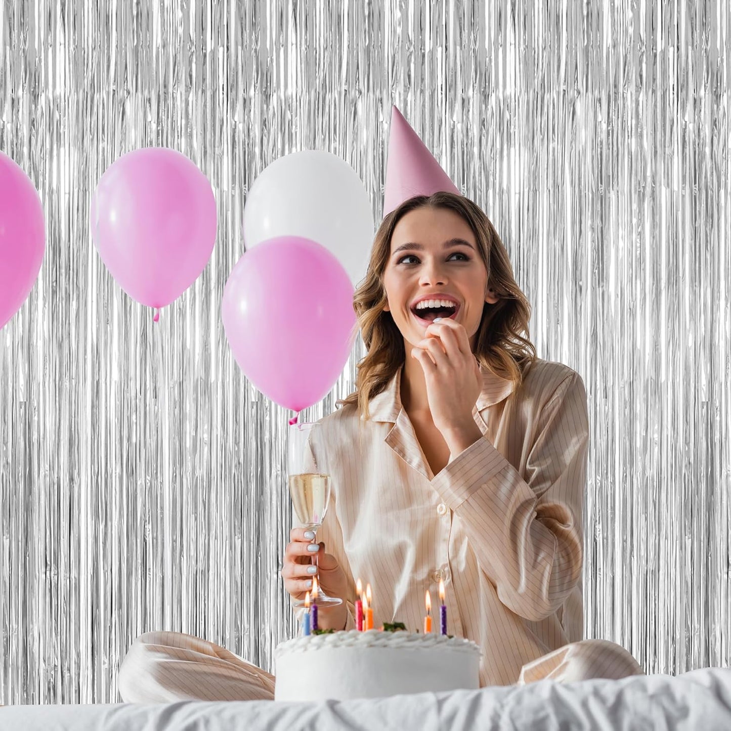 12 Pack Silver Backdrop. 3.28 FT x 7.05 FT Birthday Decorations, Metallic Silver Fringe Backdrop