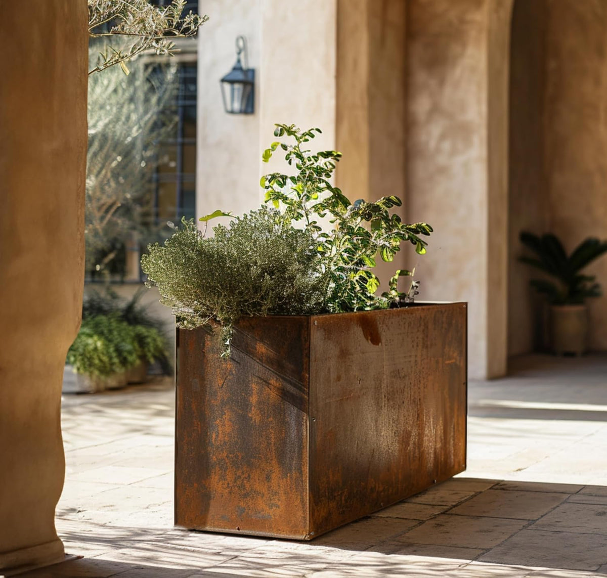 DIY CARTEL Corten Steel Rectangular Outdoor Planter Box, Rustic & Modern Farmhouse Design, Large
