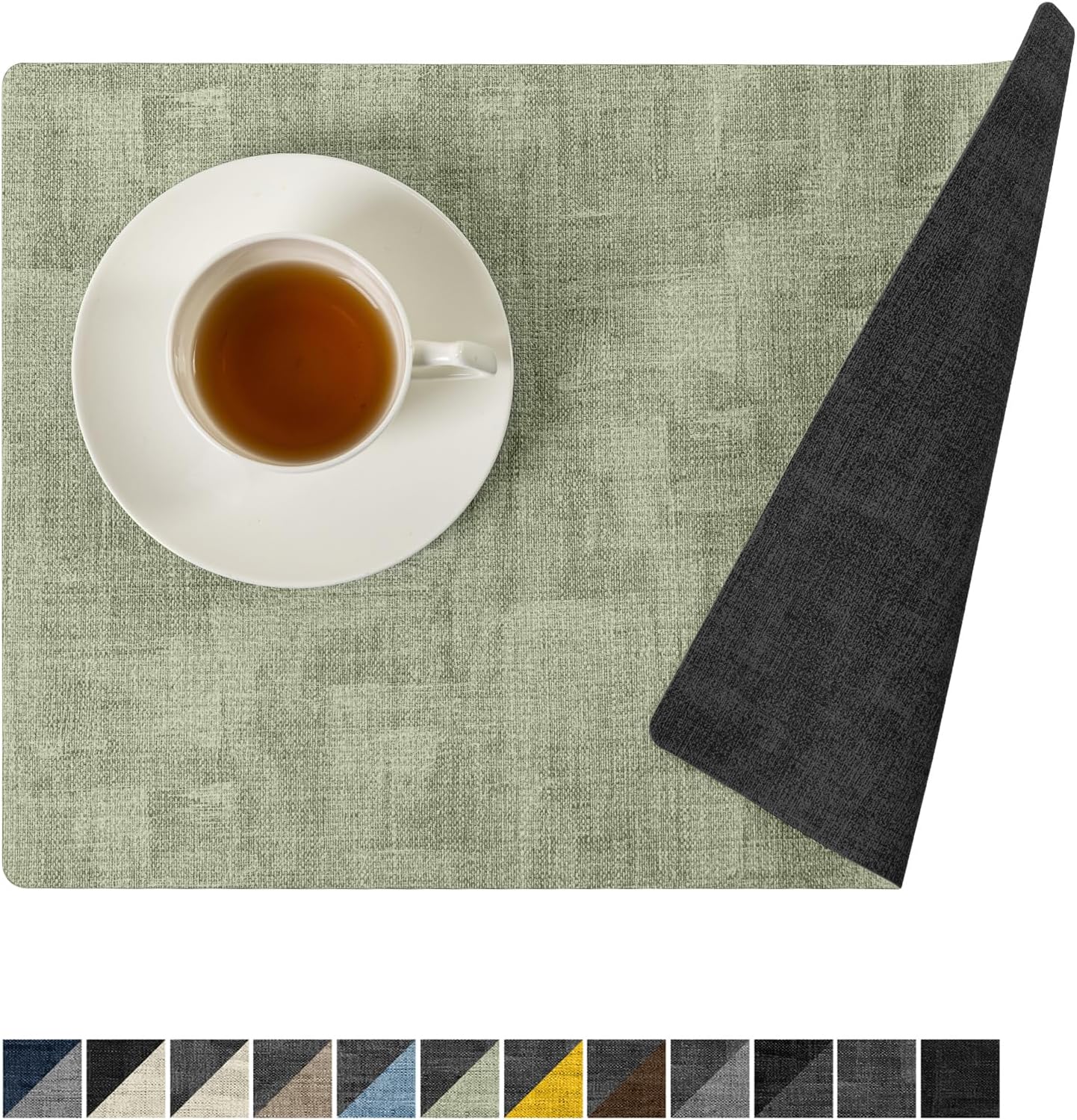 Romanstile Reversible Vinyl Placemats Set of 8, Faux Leather 100% Waterproof Oil-Proof Wipeable