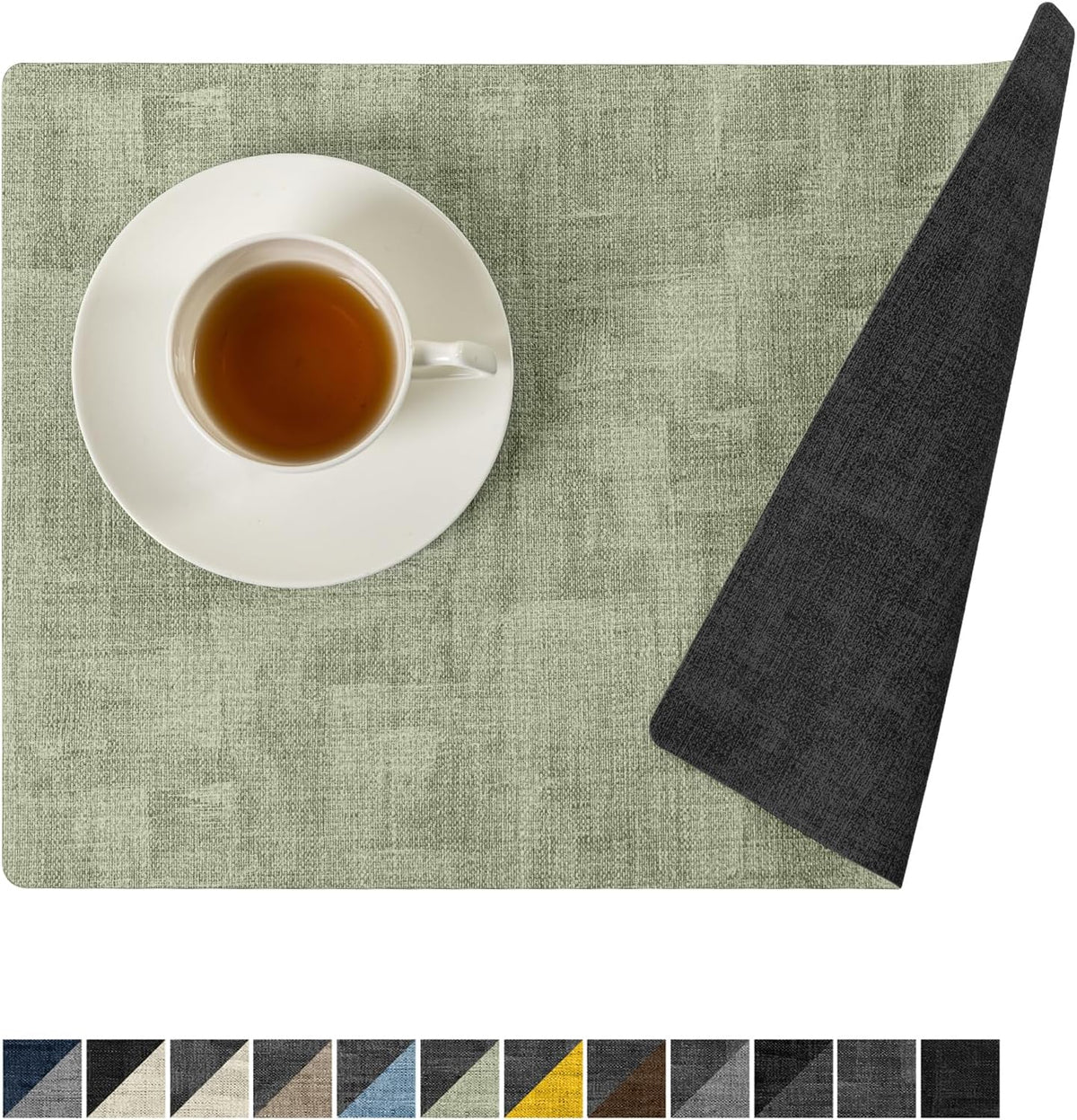 Romanstile Reversible Vinyl Placemats Set of 8, Faux Leather 100% Waterproof Oil-Proof Wipeable