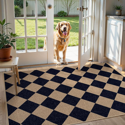 Lahome Checkered Easy Jute Entry Rug, 3x5 Black Outdoor Patio Rug for Living Room Farmhouse Neutral