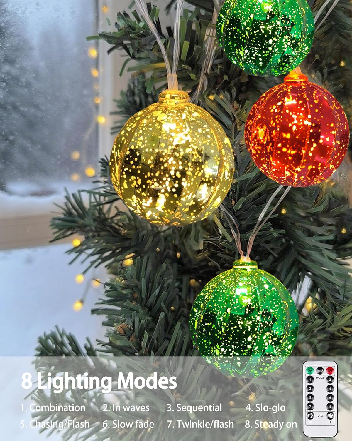 Christmas Tree Ball Ornament Lights 7FT Battery Operated Christmas Lights Indoor 10 LED Colored