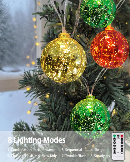 Christmas Tree Ball Ornament Lights 7FT Battery Operated Christmas Lights Indoor 10 LED Colored