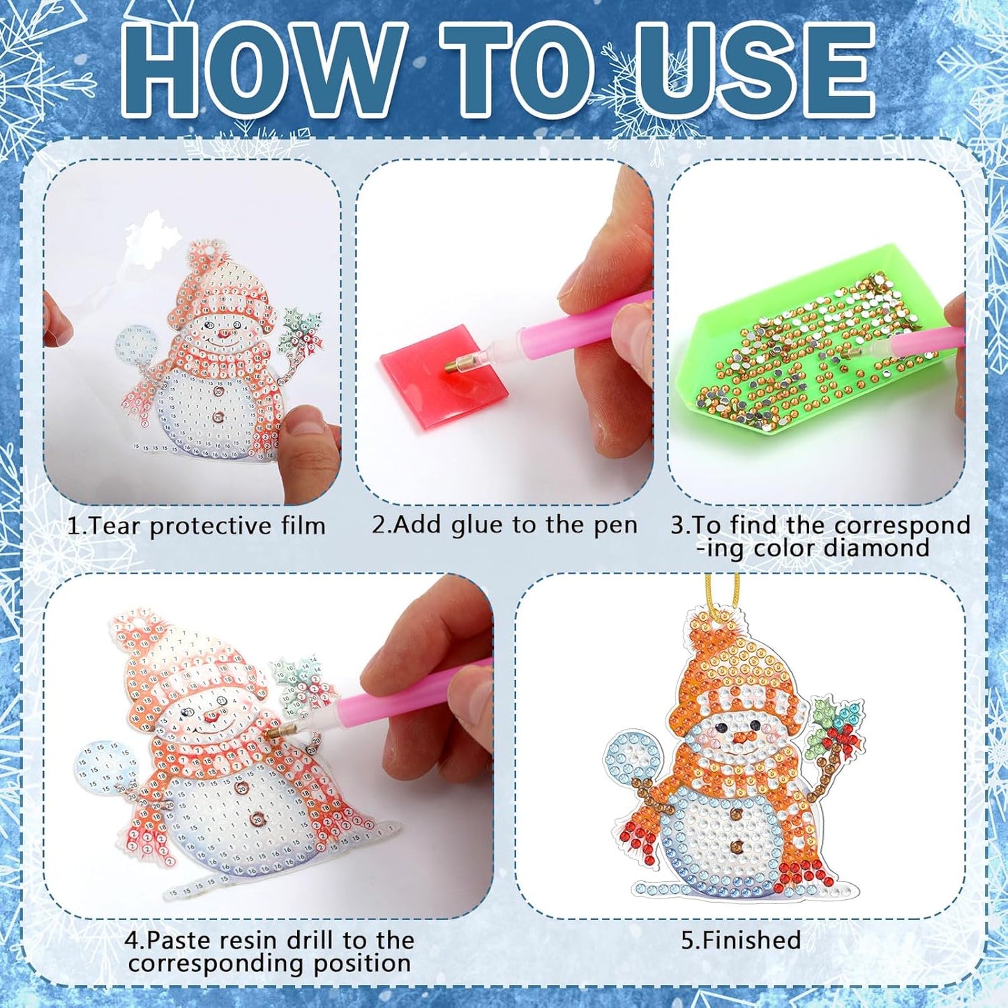 Skylety 20 Pcs Christmas Diamond Art Ornaments Kit Cute Snowman Diamond Painting Ornaments Tag DIY