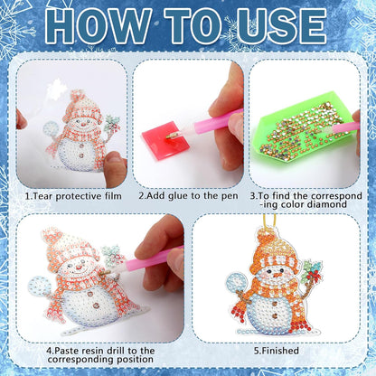 Skylety 20 Pcs Christmas Diamond Art Ornaments Kit Cute Snowman Diamond Painting Ornaments Tag DIY