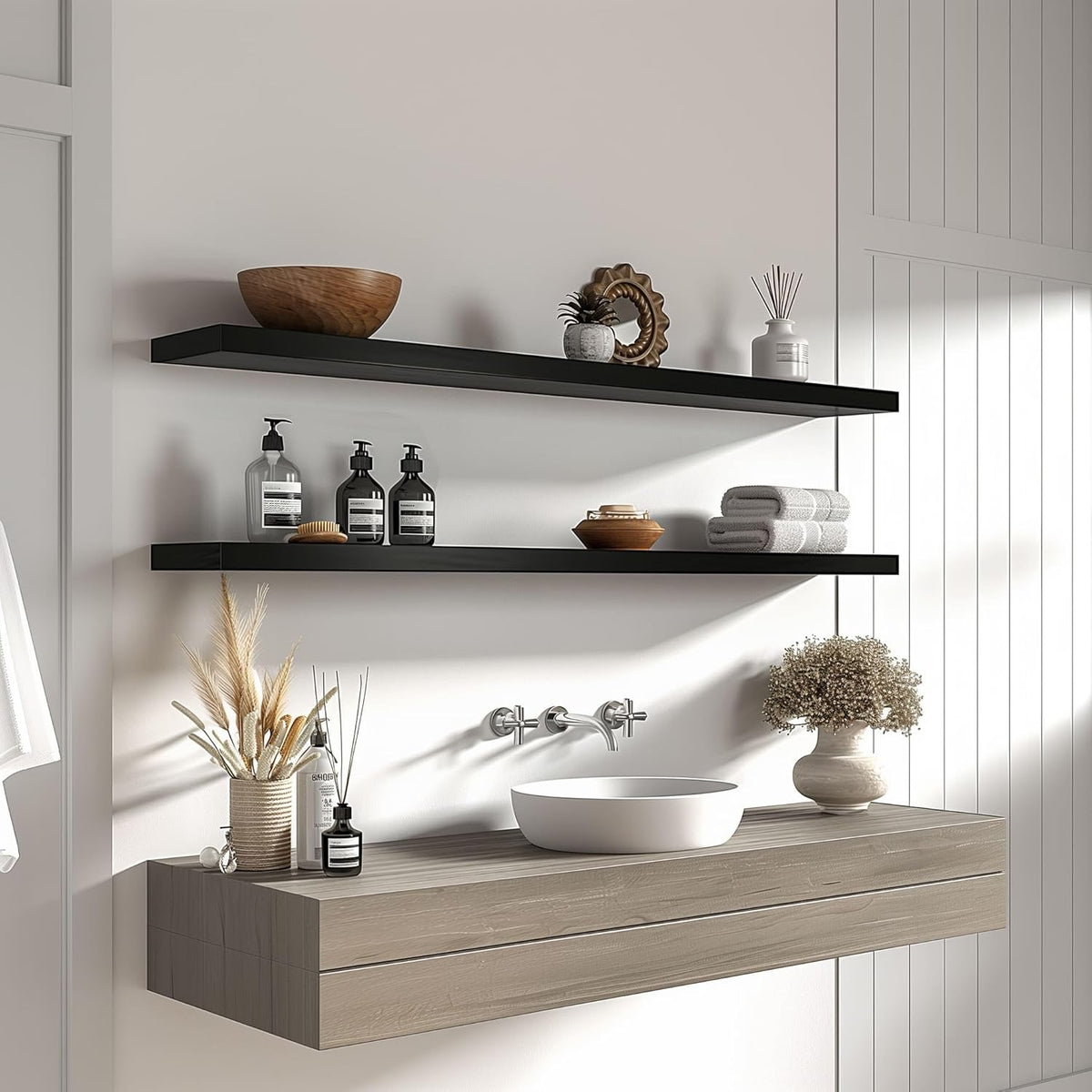 Wood Floating Shelves for Wall Decor, Rustic Wall Shelves for Bedroom Bathroom Kitchen Living Room